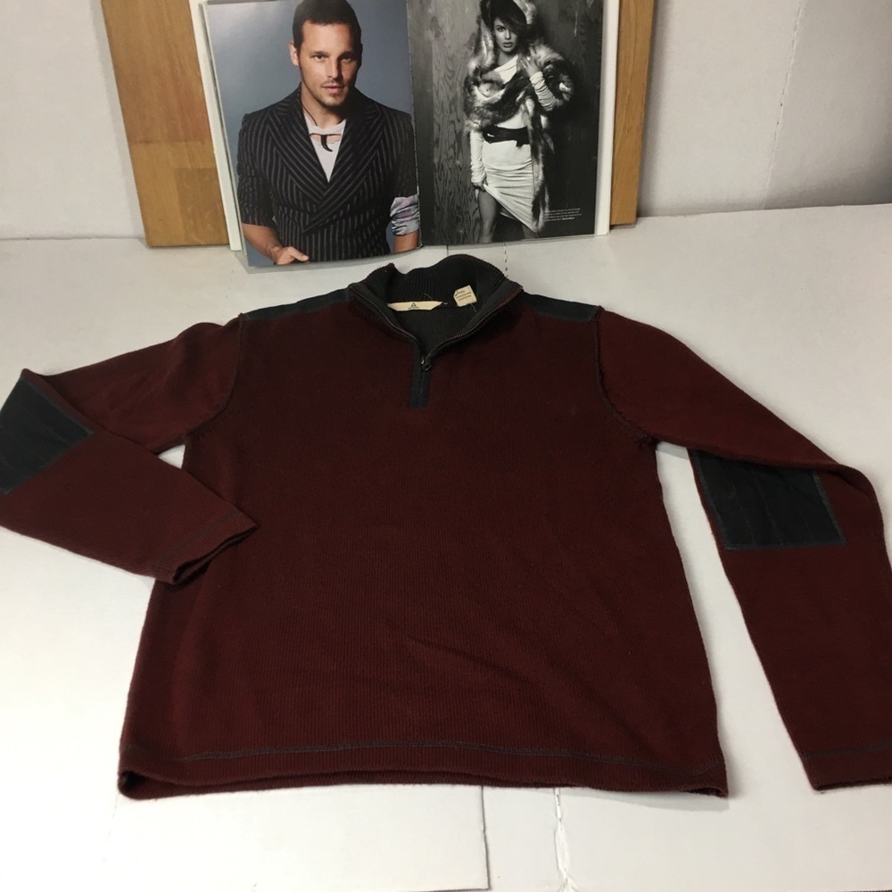 Ascend Men’s Burgundy Quarter Zip Sweater Elbow Patch Heritage Outdoor
